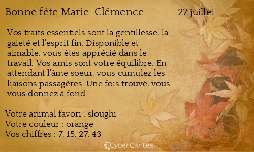 Carte Bonne Fete Marie Clemence 27 Juillet