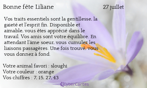 Carte Bonne Fete Liliane 27 Juillet