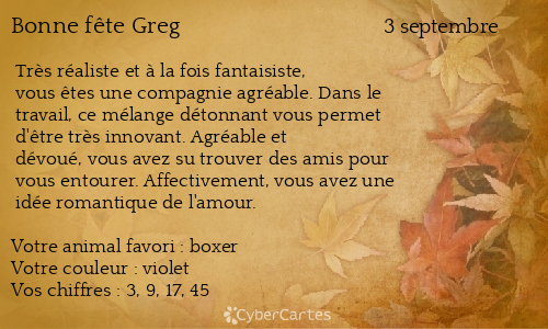 Carte bonne fête Greg
