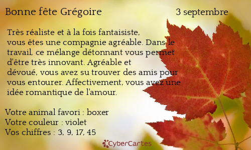 Carte bonne fête Grégoire