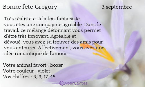 Carte Bonne Fete Gregory 3 Septembre