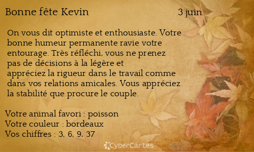 Carte bonne fête Kevin