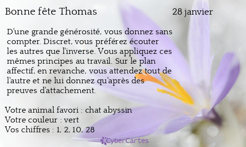 Carte bonne f&ecirc;te Thomas