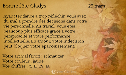 Carte bonne fête Gladys