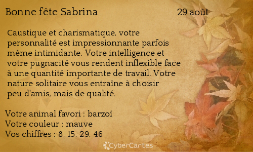 Carte bonne fête Sabrina