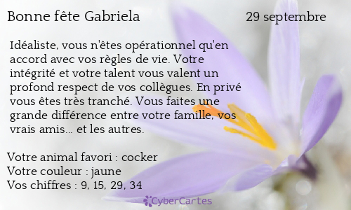 Carte Bonne Fete Gabriela 29 Septembre