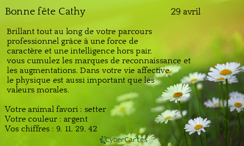 Carte bonne fête Cathy