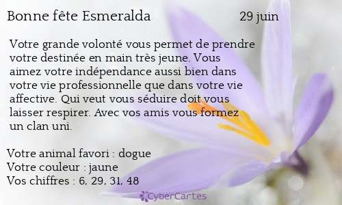 Carte bonne fête Esmeralda