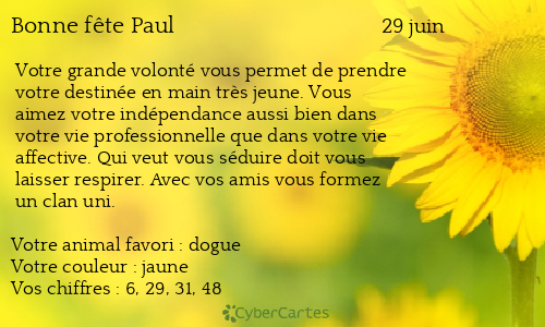 Carte bonne f&ecirc;te Paul