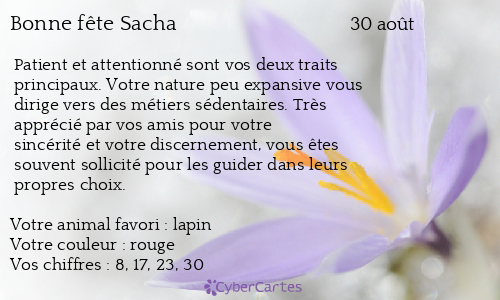 Carte bonne fête Sacha