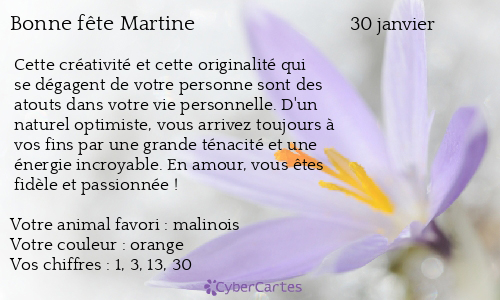 Carte Bonne Fete Martine 30 Janvier