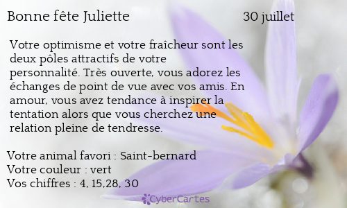 Carte Bonne Fete Juliette 30 Juillet