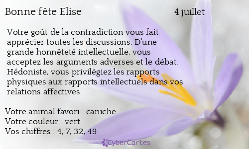 Carte Bonne Fete Elise 4 Juillet