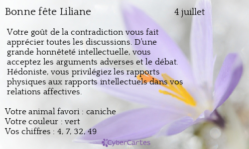 Carte Bonne Fete Liliane 4 Juillet