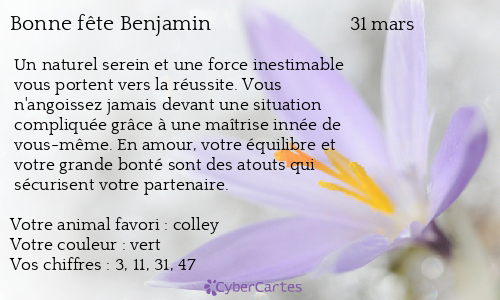 Carte Bonne Fete Benjamin 31 Mars