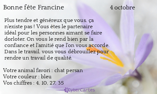 Carte Bonne Fete Francine 4 Octobre