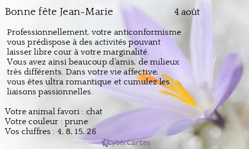 Carte Bonne Fete Jean Marie 4 Aout