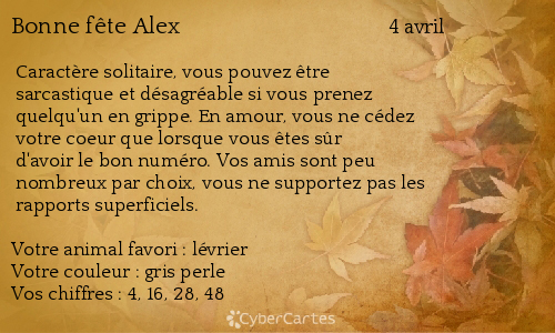 Carte bonne fête Alex