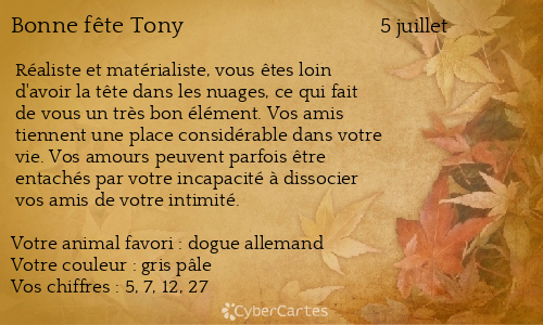 Carte Bonne Fete Tony 5 Juillet