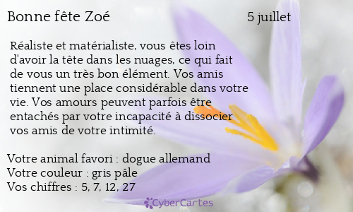Carte bonne fête Zoé