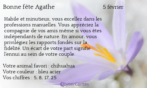 Carte Bonne Fete Agathe 5 Fevrier