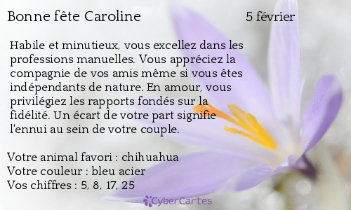 Carte bonne fête Caroline