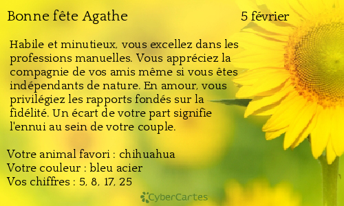 Carte bonne fête Agathe