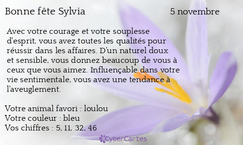 Carte Bonne Fete Sylvia 5 Novembre