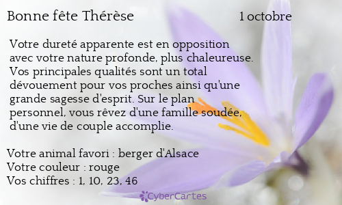 Carte Bonne Fete Therese 1er Octobre