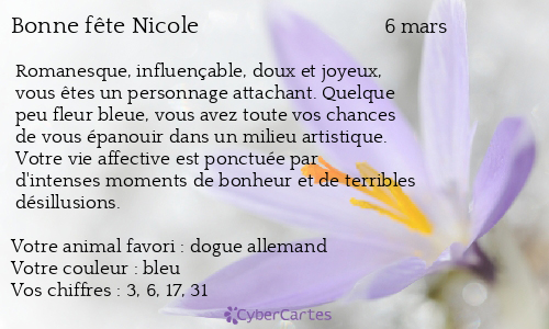 Carte Bonne Fete Nicole 6 Mars