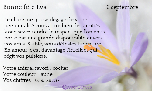 Carte Bonne Fete Eva 6 Septembre