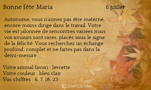 Carte Bonne Fete Maria 6 Juillet