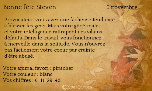 Carte Bonne Fete Steven 6 Novembre