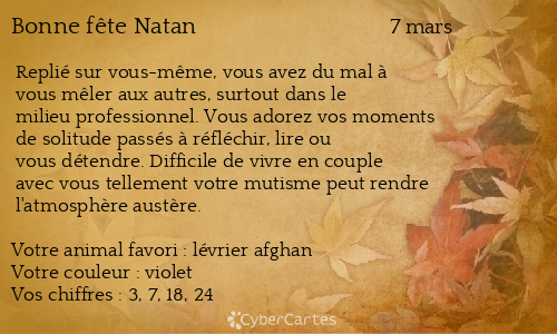 Carte bonne fête Natan
