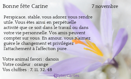 Carte Bonne Fete Carine 7 Novembre