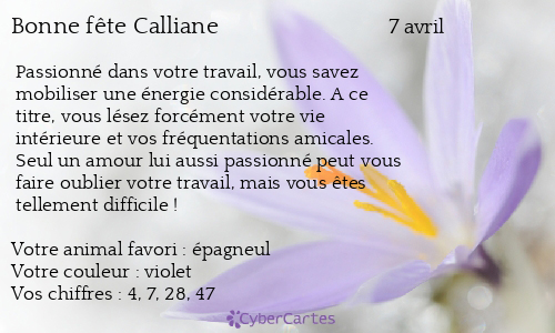 Carte bonne fête Calliane