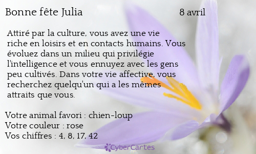 Carte Bonne Fete Julia 8 Avril