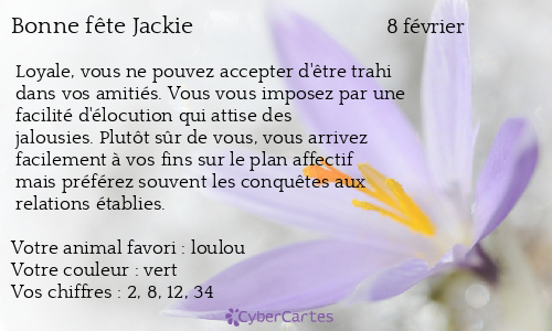 Carte Bonne Fete Jackie 8 Fevrier