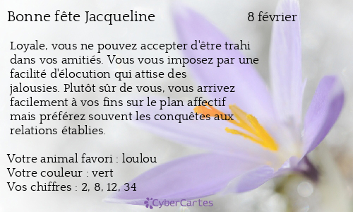 Carte Bonne Fete Jacqueline 8 Fevrier