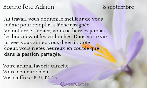 Carte Bonne Fete Adrien 8 Septembre