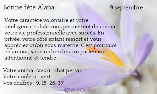 Carte bonne fête Alana