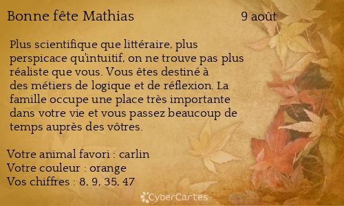 Carte Bonne Fete Mathias 9 Aout